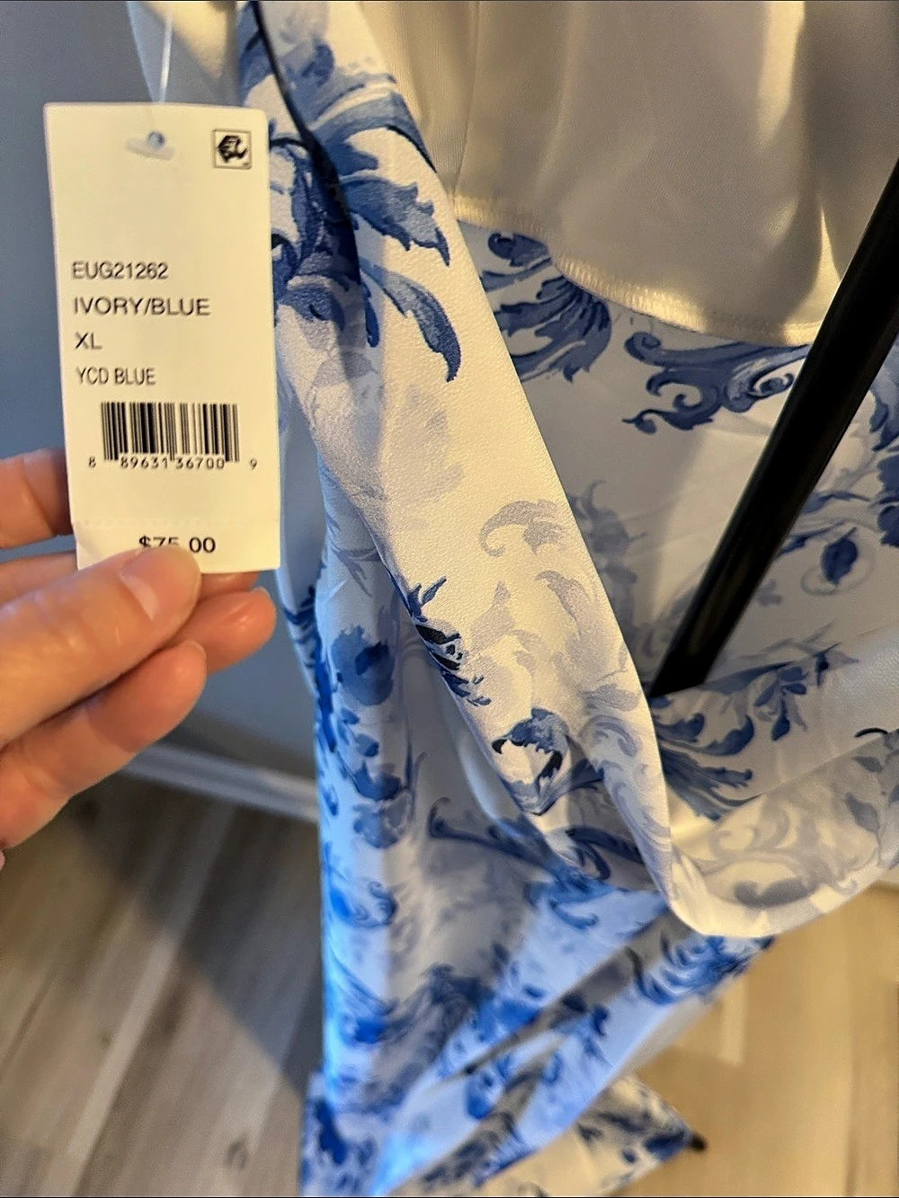 Beauty & Grace Square Neck Floral Draped Back Maxi Dress Blue & White XL - Picture 5 of 5